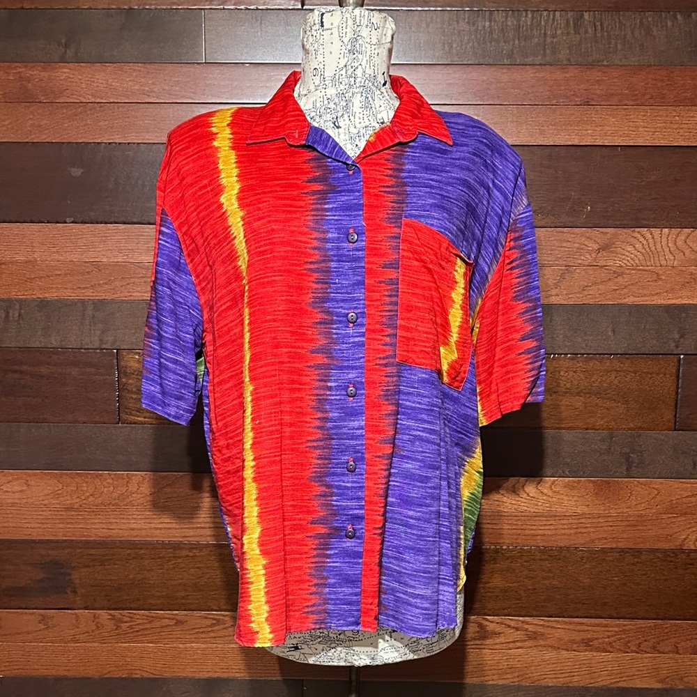 Vintage Plus Preferred Vibrant Multicolor Button Down Blouse